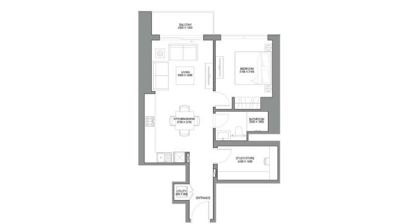 Планировка квартиры 1.5 спальня в ЖК 340 RIVERSIDE CRESCENT № 11007 (2D)