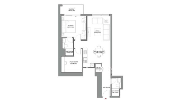 Планировка квартиры 1.5 спальня в ЖК 340 RIVERSIDE CRESCENT № 11009 (2D)
