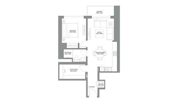 Планировка квартиры 1.5 спальня в ЖК 340 RIVERSIDE CRESCENT № 11008 (2D)